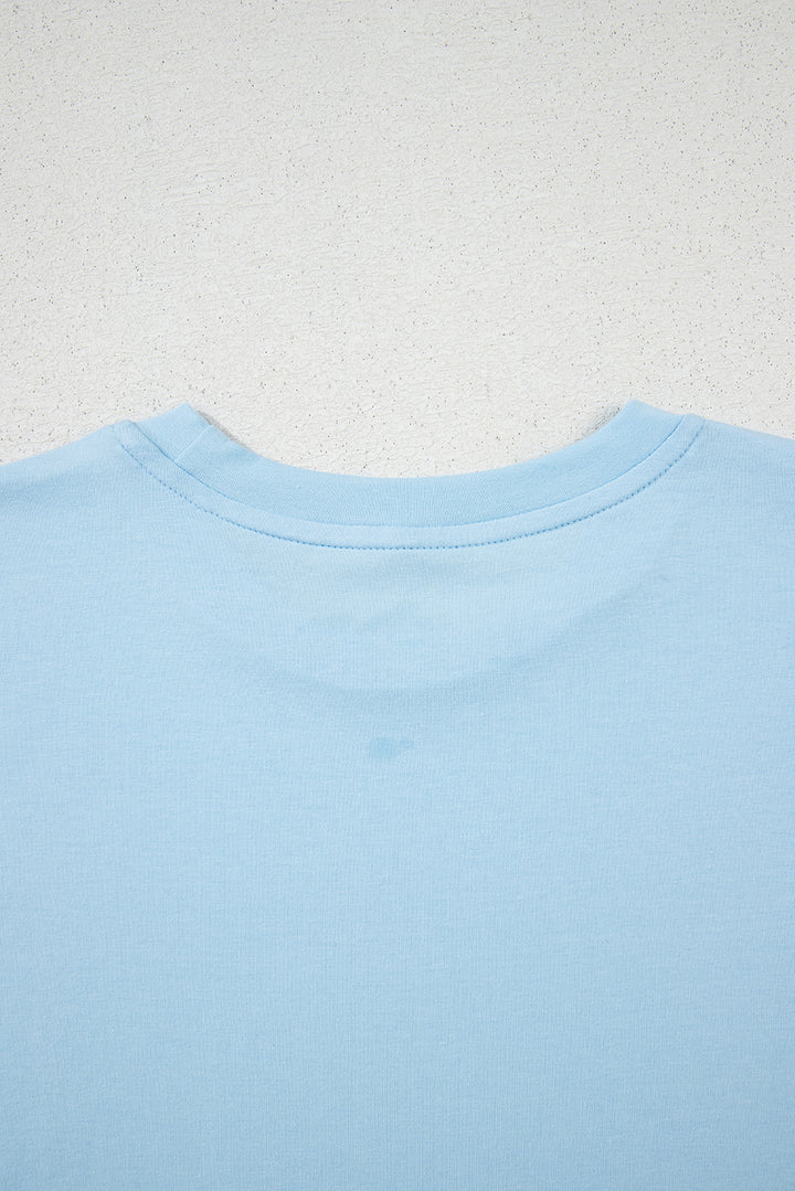 Light Blue Bright Casual Plain Crew Neck Tee