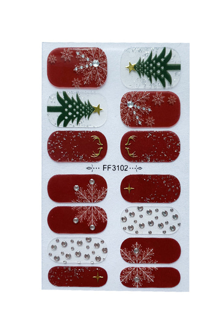 Autocollants pour ongles en gel strass motif sapin de Noël et flocon de neige