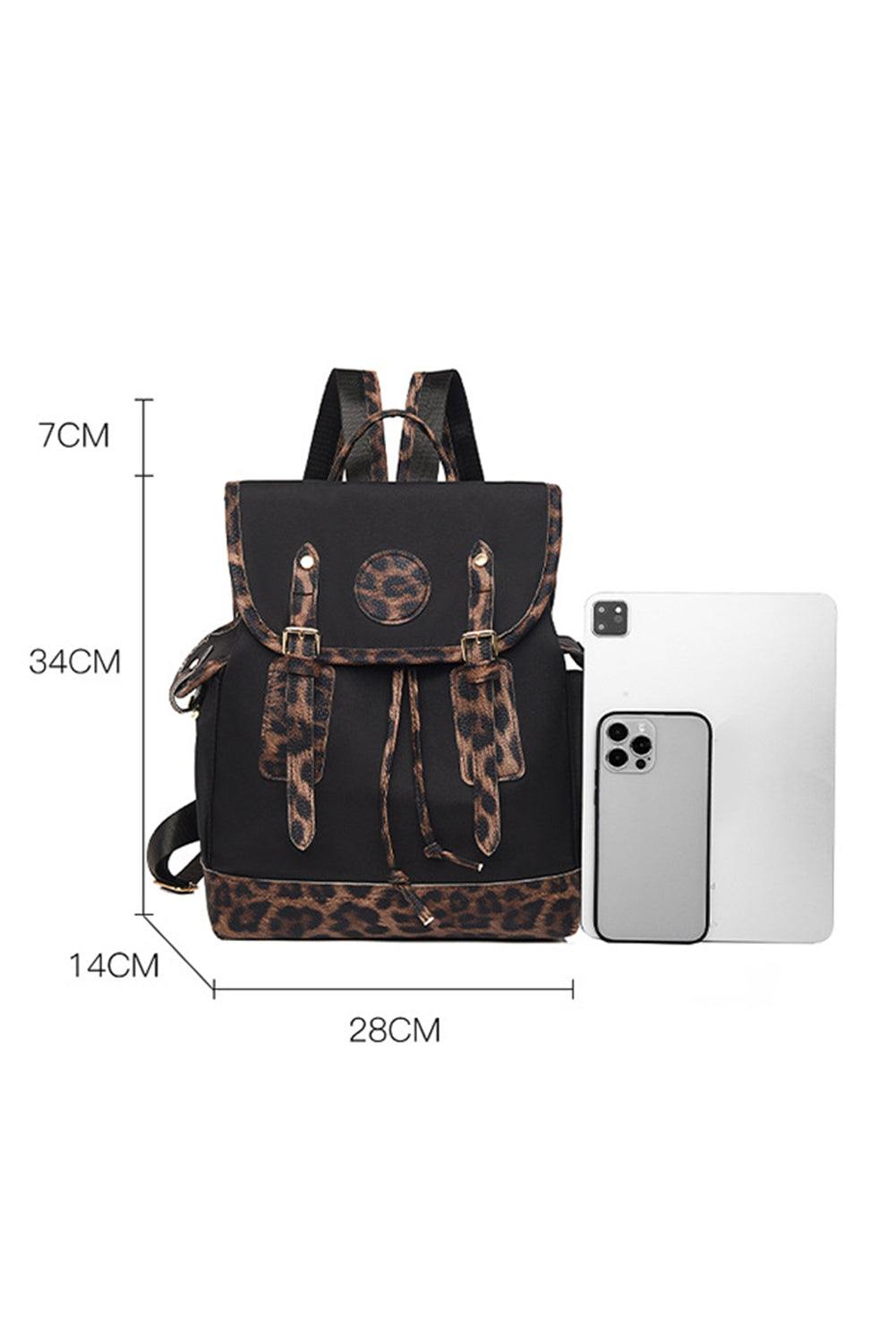 Großer Rucksack aus PU-Leder mit Leoparden-Patchwork-Klappe