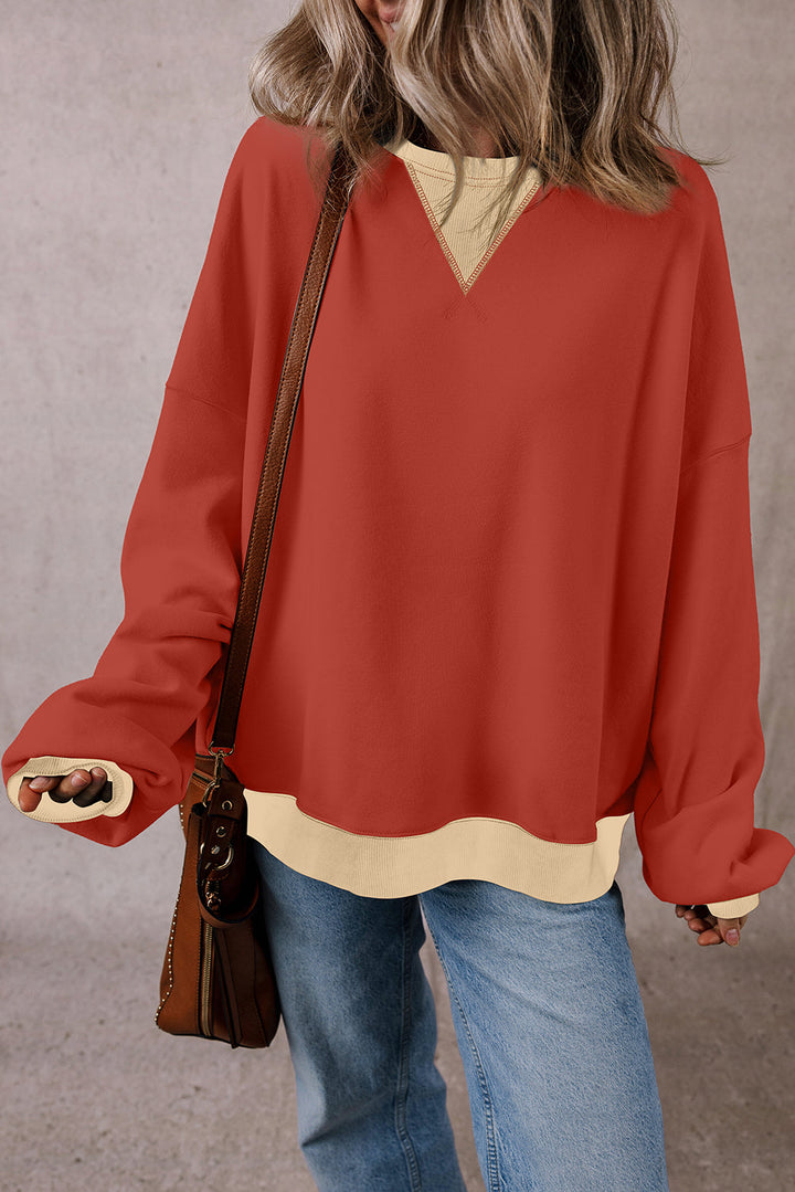 Color Block Patch Drop Shoulder Oversized Sweatshirt