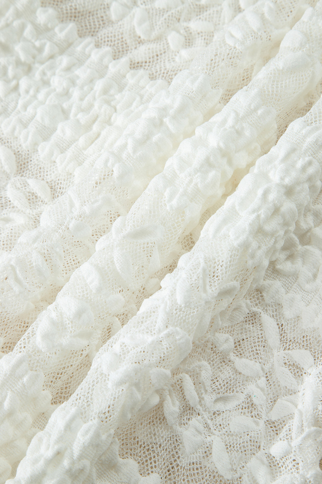 White Sheer Lace Textured Patchwork Short Sleeve Top