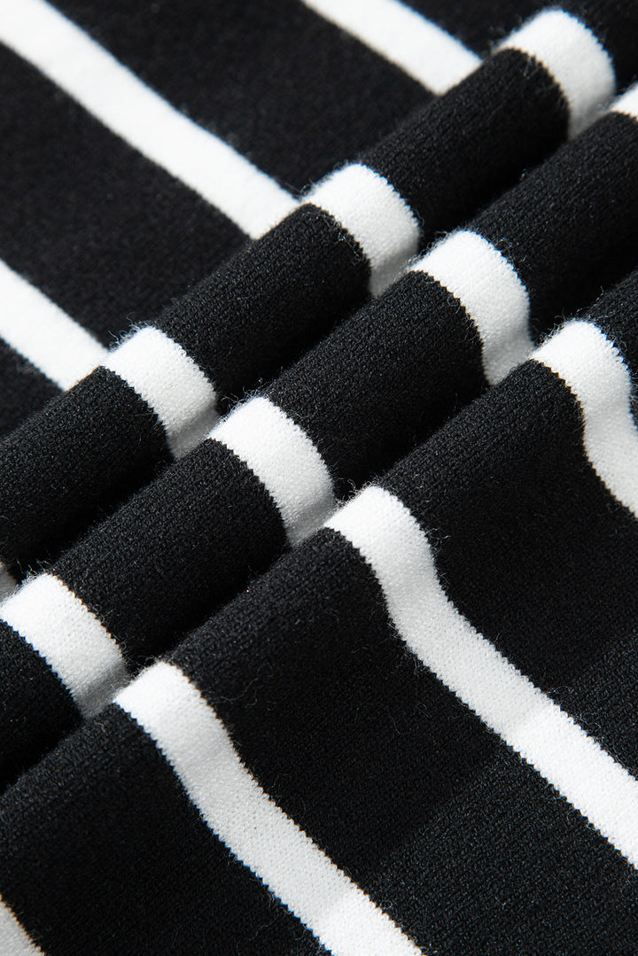Ribbed Trim Round Neck Bubble Sleeve Knitted Top
