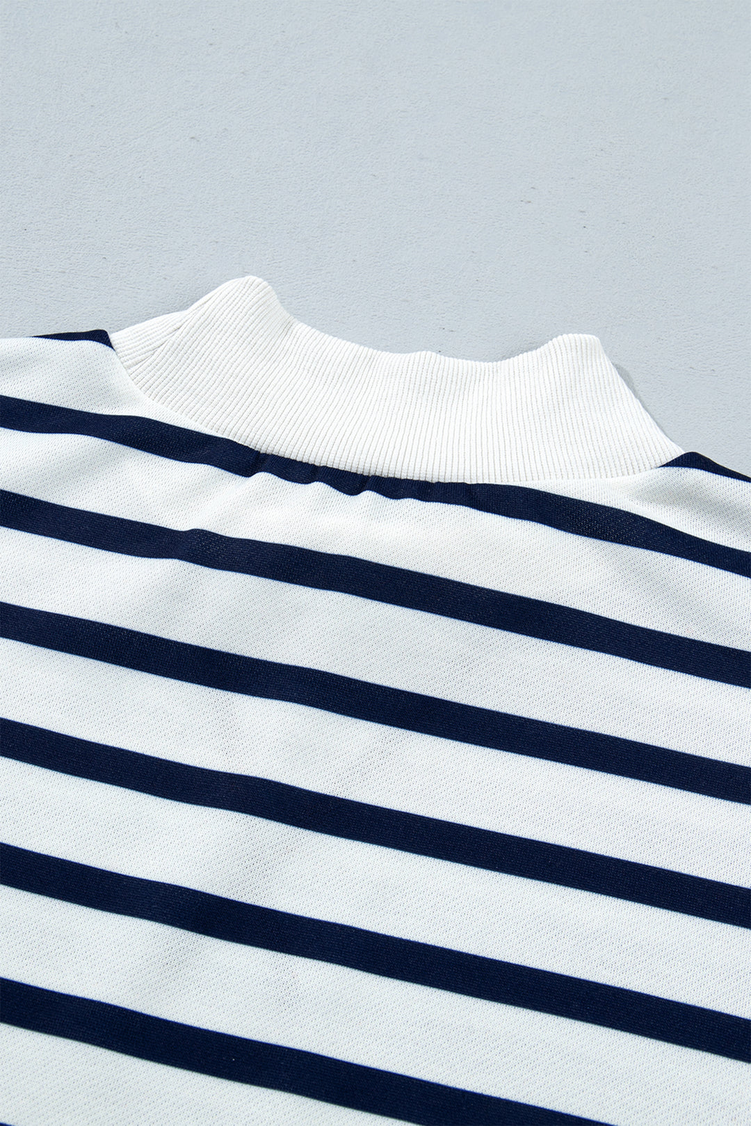 Blue Stripe Striped Stand Neck Long Sleeve Ribbed Cuff Hem Sweatshirt