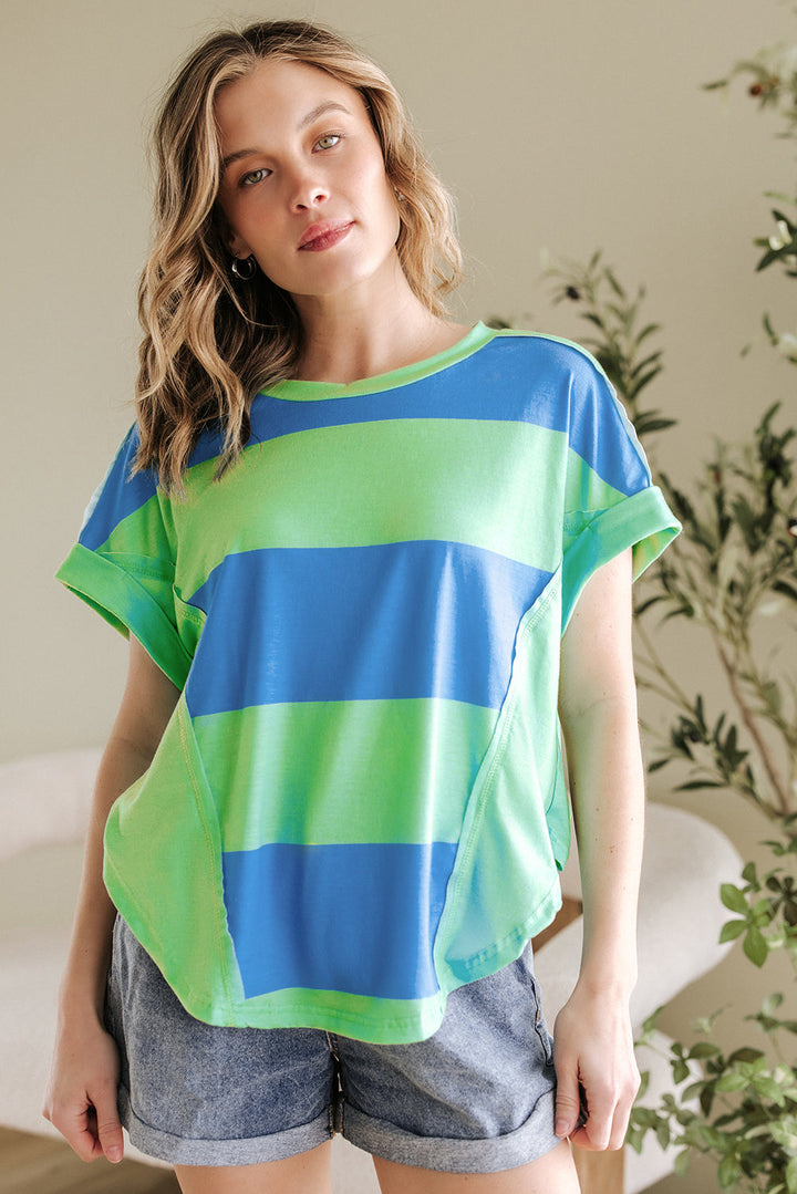 Colorblock Rounded Hem Loose T Shirt