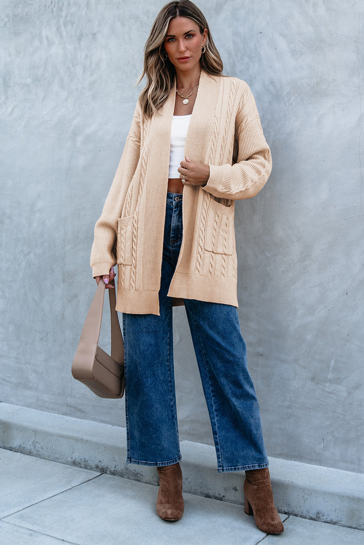 Oversize Chunky Cable Knit Open Front Midi-length Cardigan