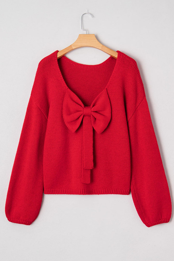 Festive Bow Backless Bubble Sleeve Sweater
