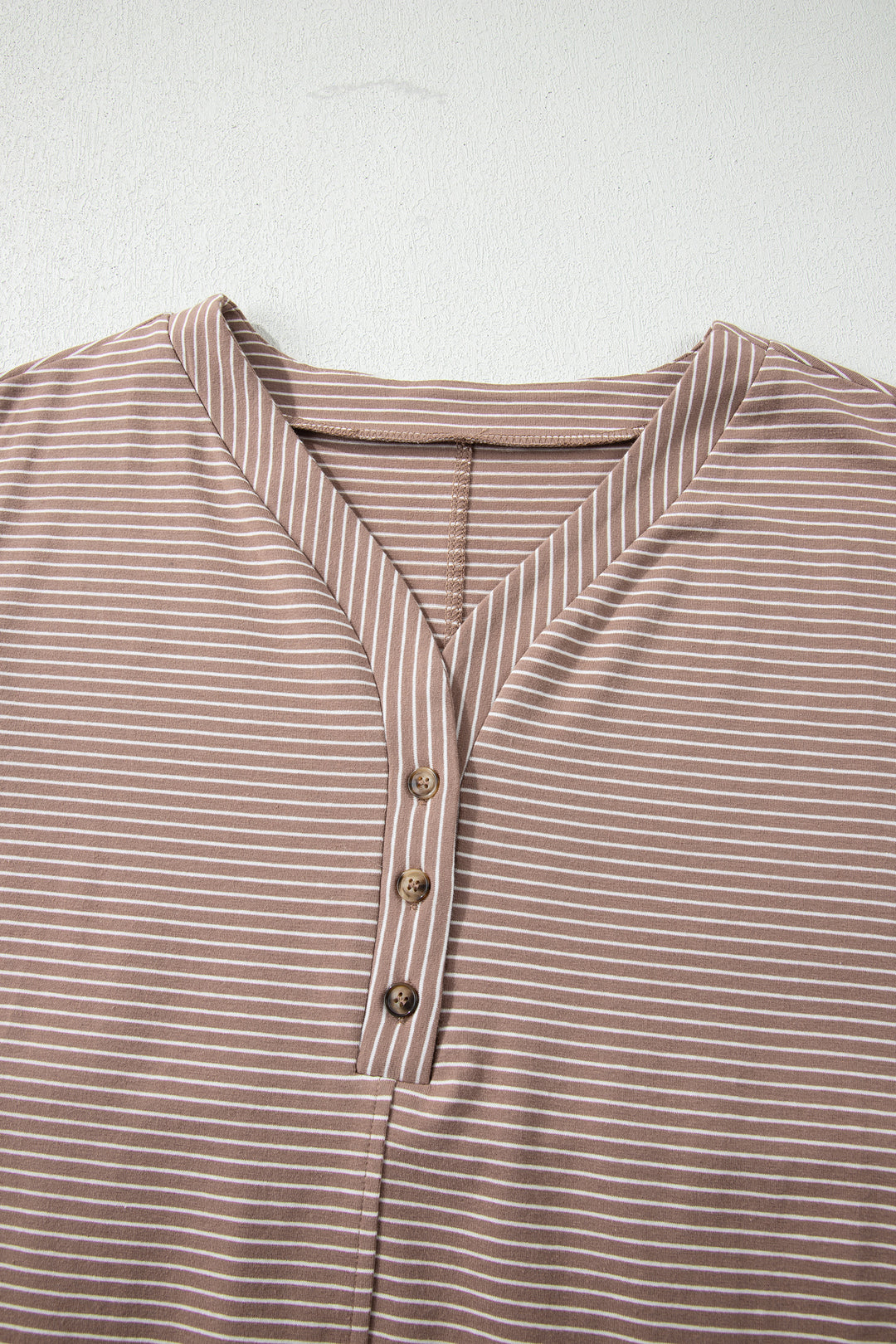 Buttoned V Neck High Low Side Slit T Shirt