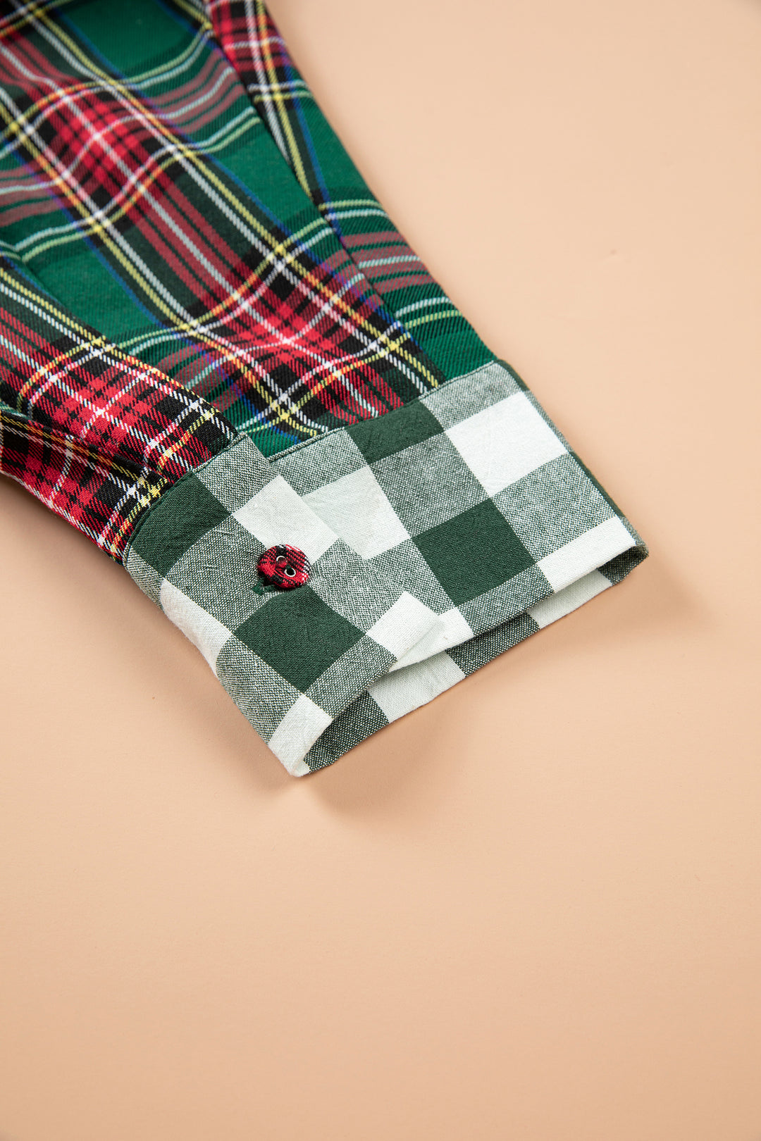 Green Plaid Long Sleeve Shift Plus Size Shirt