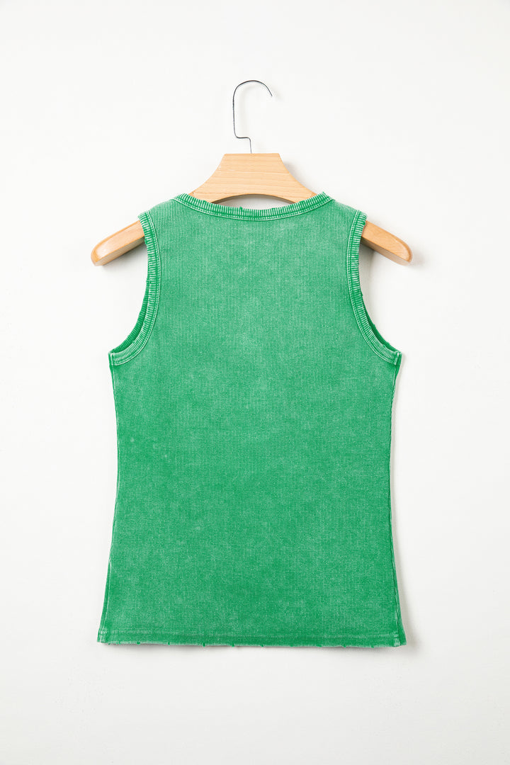 Bright Green Vintage Distressed Ribbed Mineral Wash Tank Top