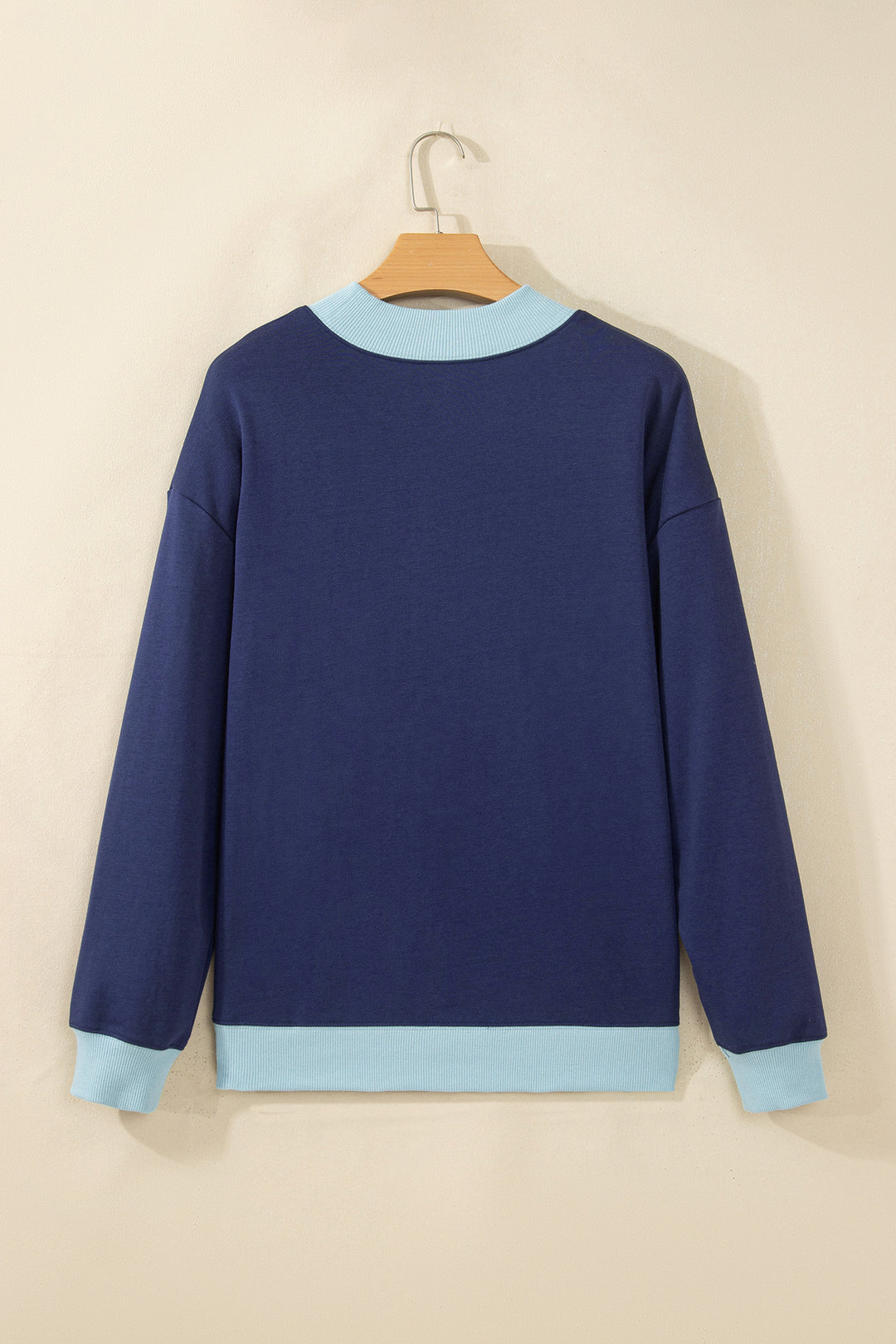 Dirty blue Colorblock Trim Crewneck Long Sleeve Pullover Sweatshirt