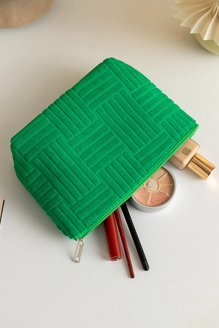 Textured Woven Pattern Zipper Cosmetic Bag
