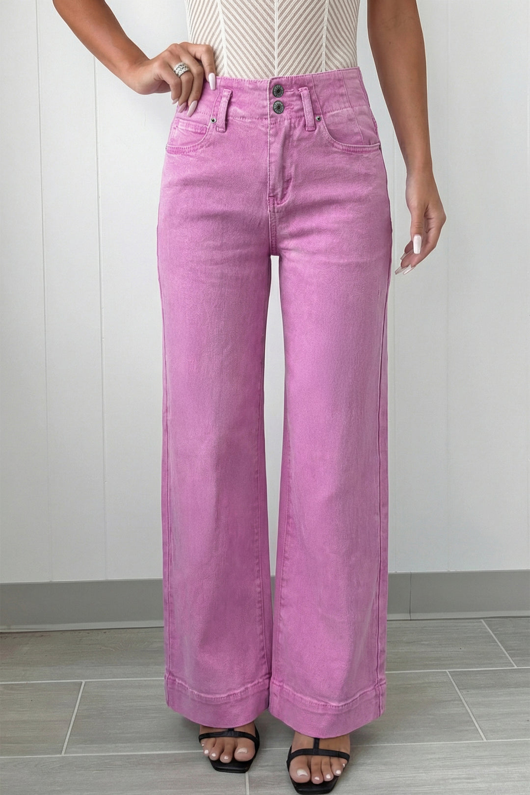 Bonbon 2-Button High Waist Wide Leg Jeans