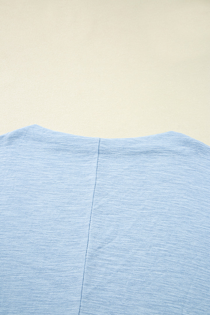 Beau Blue Solid Color Batwing Long Sleeve Top