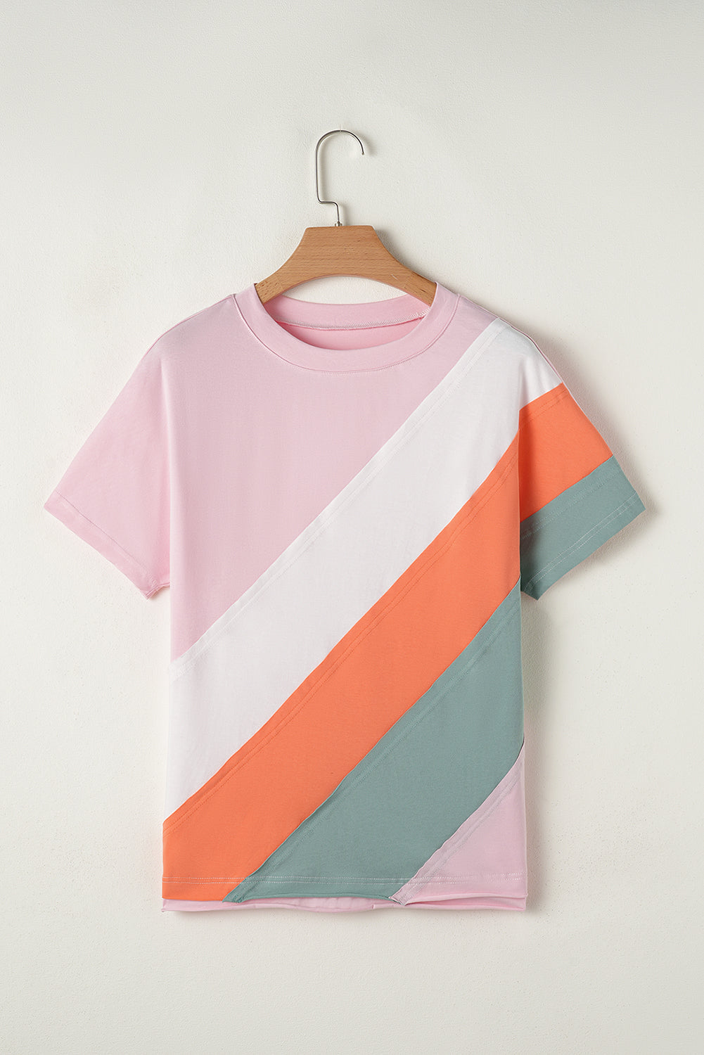 Color Block Patchwork Seamed Crewneck T Shirt