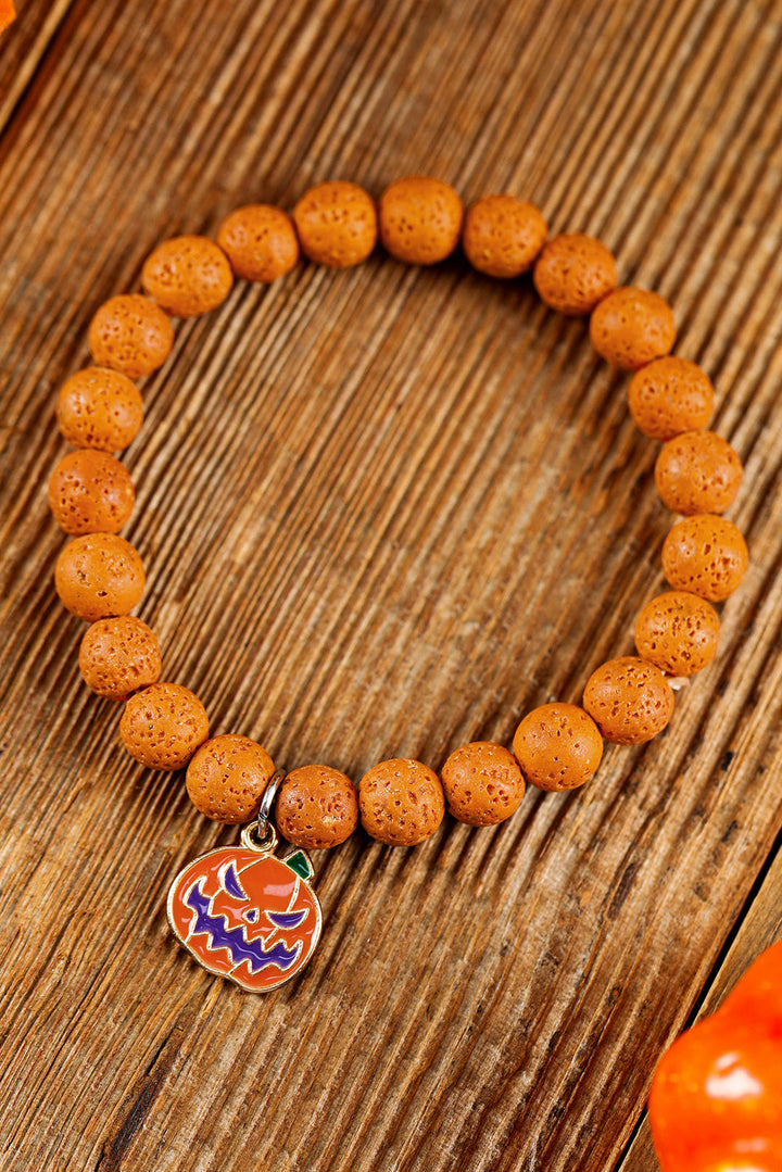 Halloween Pumpkin Face Pendant Beaded Elastic Bracelet