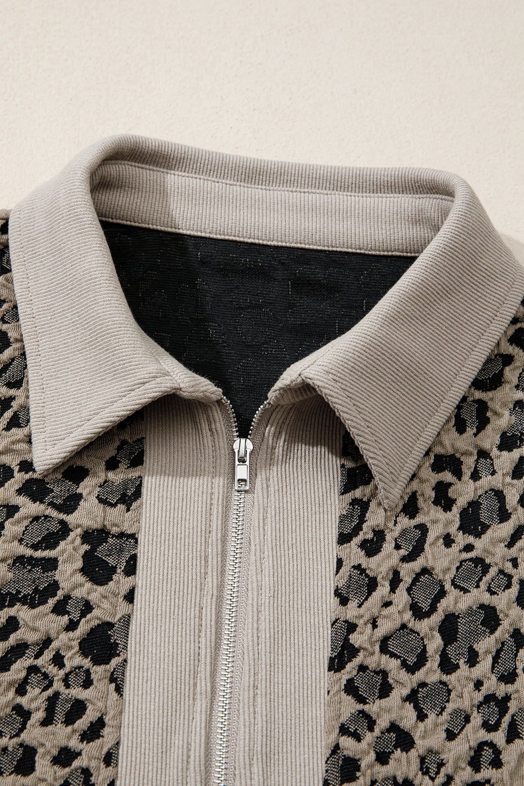 Zip up Collared Leopard Cap Sleeve Top