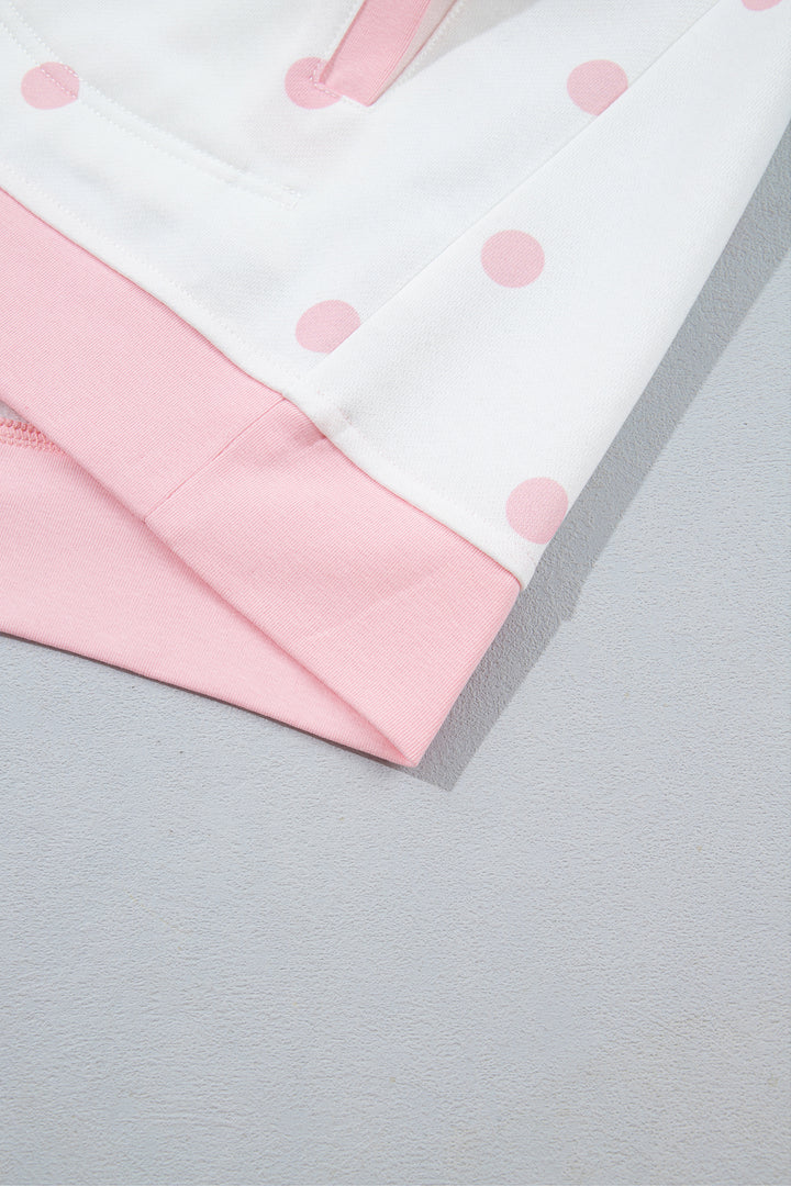 Pink Polka Dot Half Zip Drop Shoulder Relaxed Sweatshirt