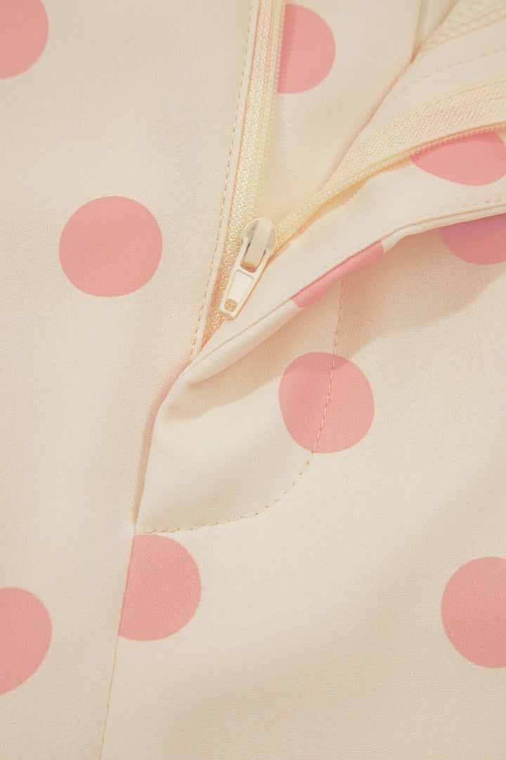 White Polka Dot Print Patched Pocket Mid-rise Straight Leg Pants