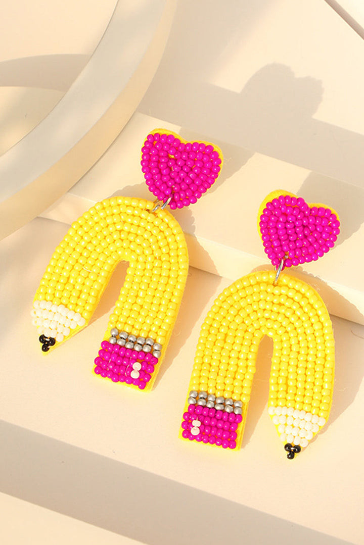 Heart Shape Pencil Rice Bead Drop Earrings