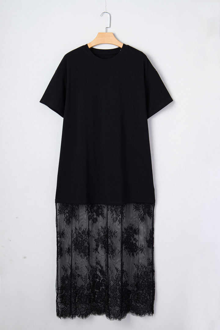 Floral Patchwork Short Sleeve T Shirt Loose Maxi Dress