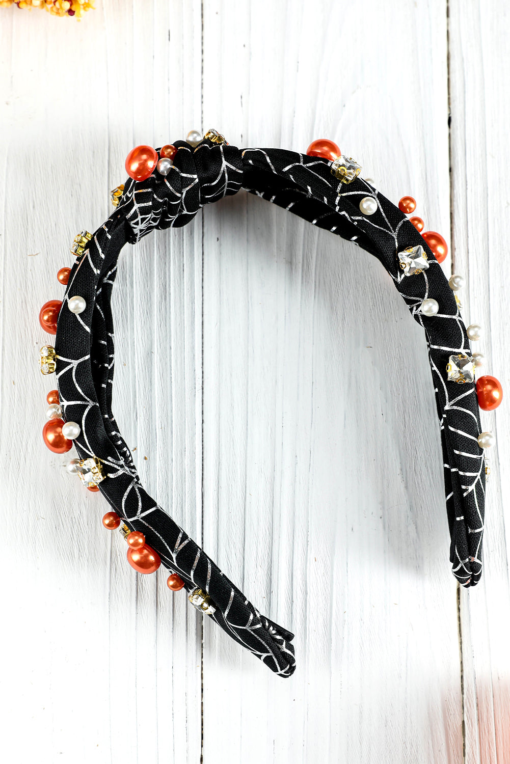 Pearled Rhinestone Knotted Spiderweb Halloween Headband