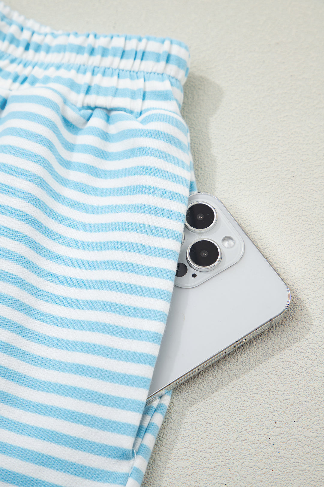 Sky Blue Stripe Oversize Mock Neck Sweatshirt and Shorts Set
