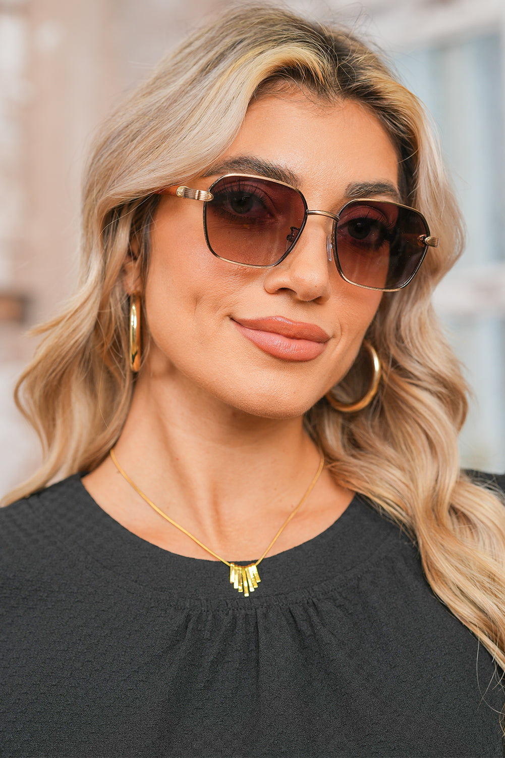 Collier avec pendentif en forme de barre asymétrique en alliage plaqué