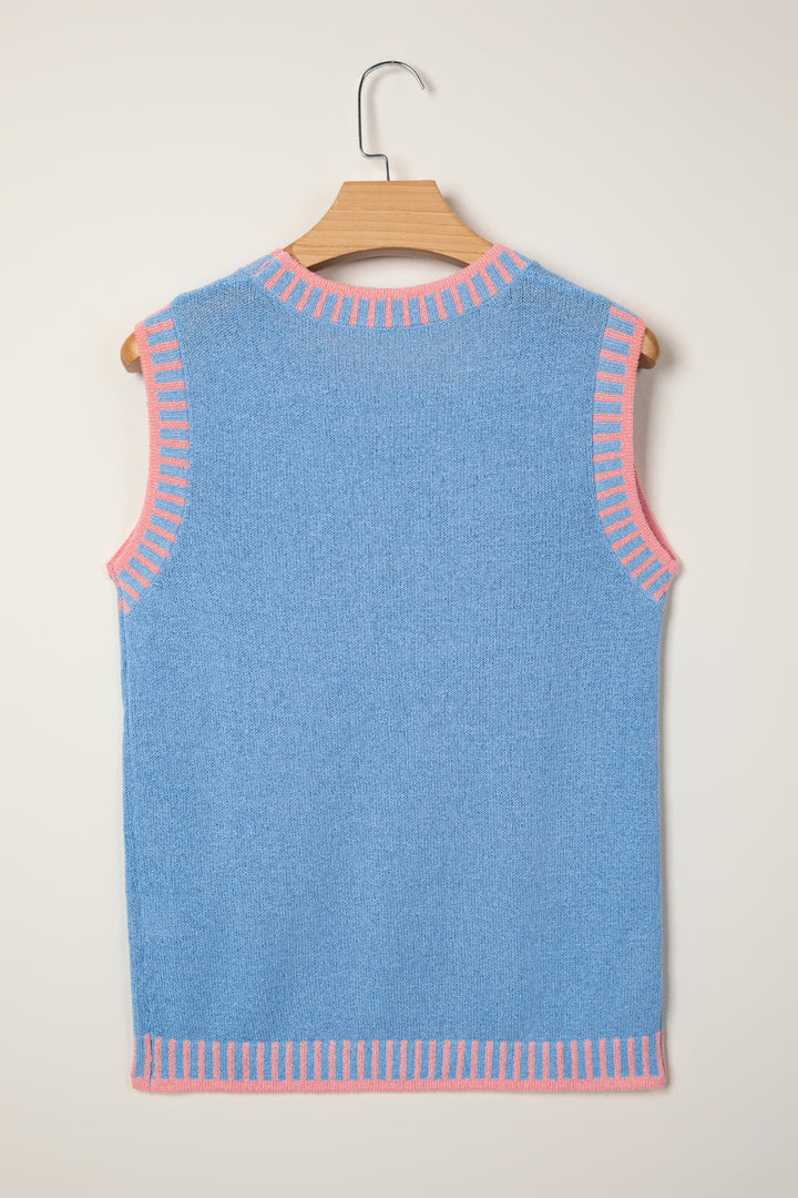Contrast Trim Round Neck Sleeveless Sweater