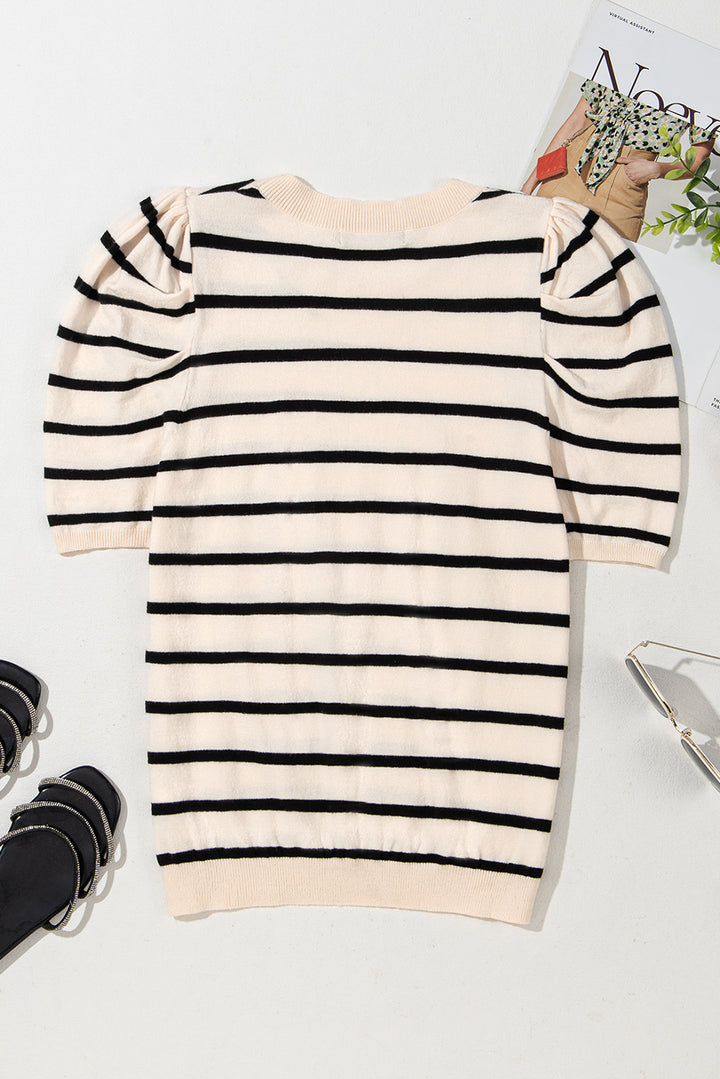 Black Stripe Ribbed Trim Knitted Top