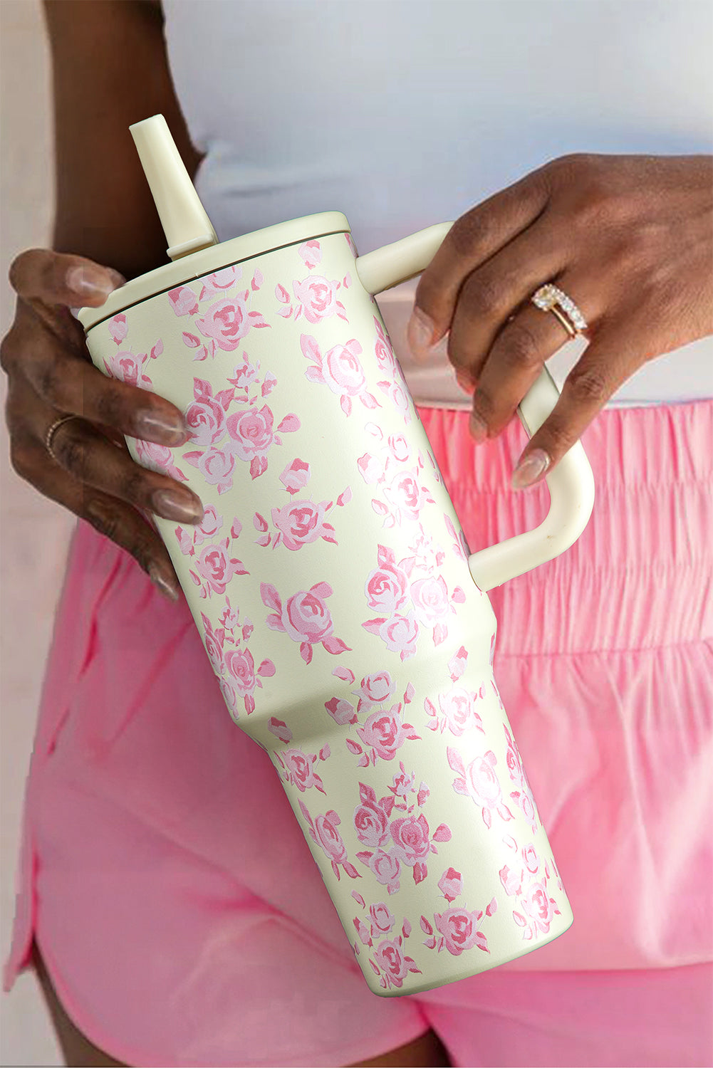 Großer isolierter Becher mit Blumendruckgriff, 40 oz