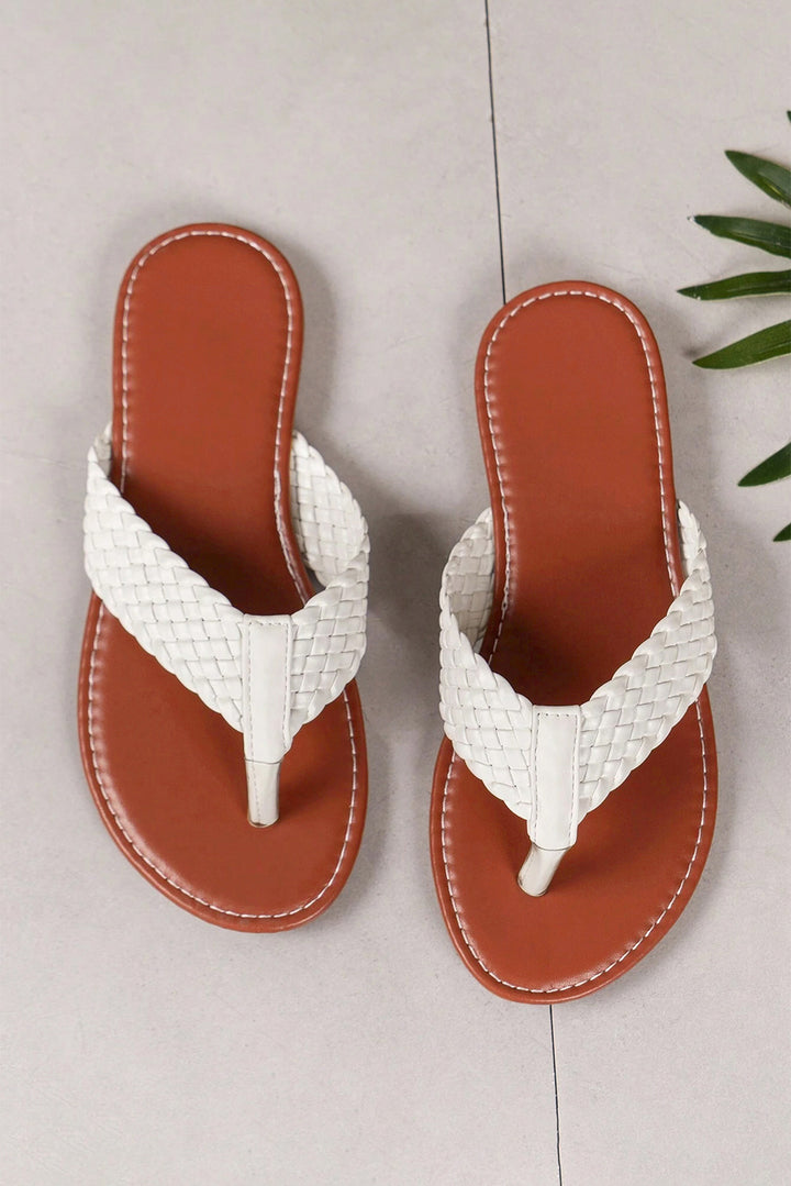 Flip-Flop aus PU-Leder mit geflochtenem Riemen