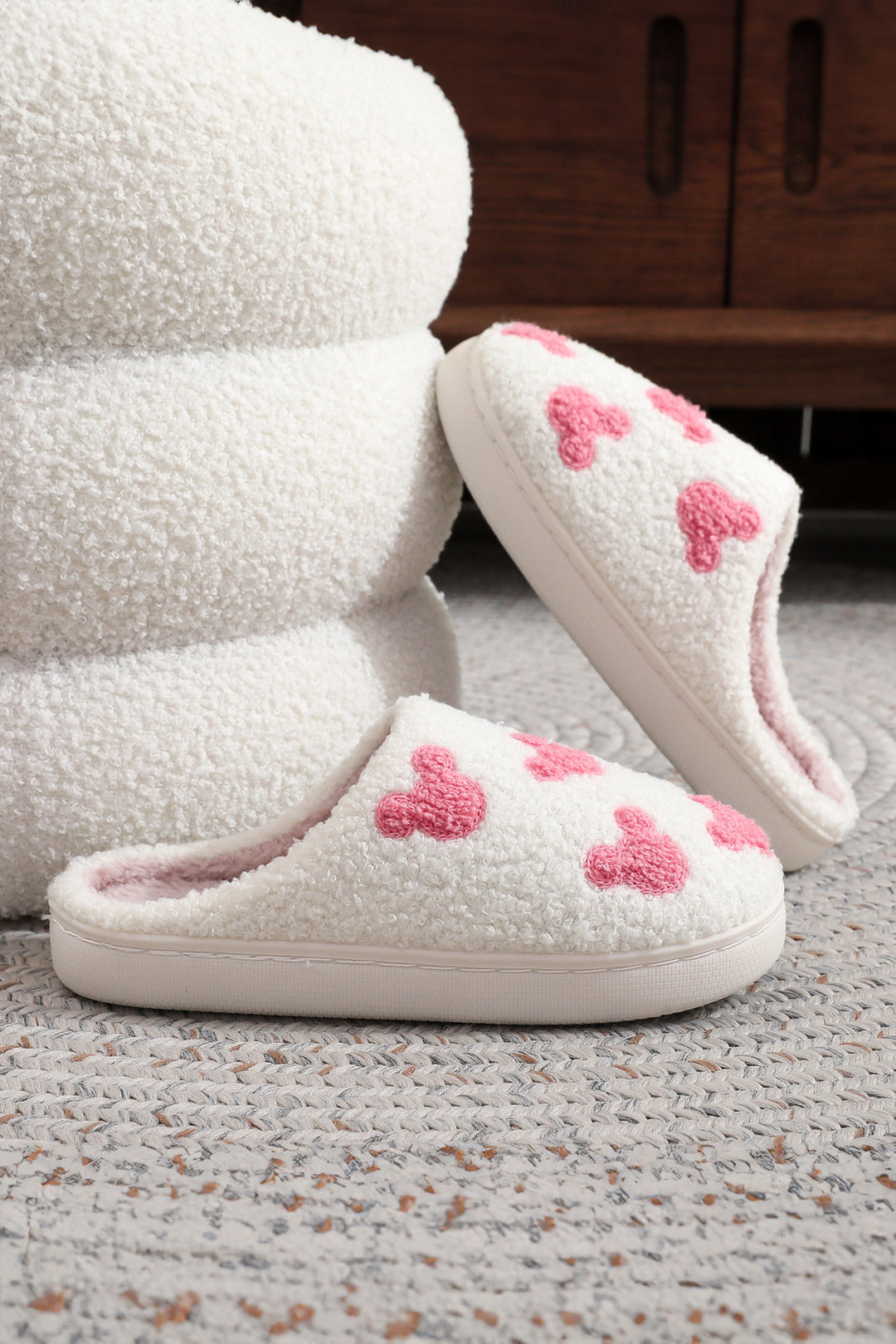 Mickey Mouse Cartoon Head Pattern Plush House Slippers
