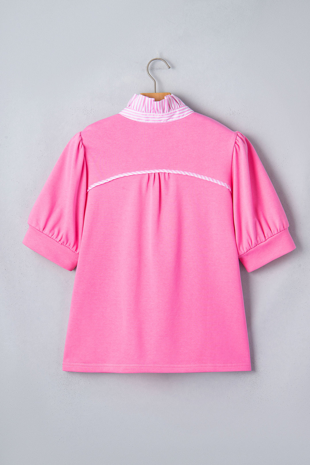 Sachet Pink Striped Frilled Collar Short Sleeve Blouse