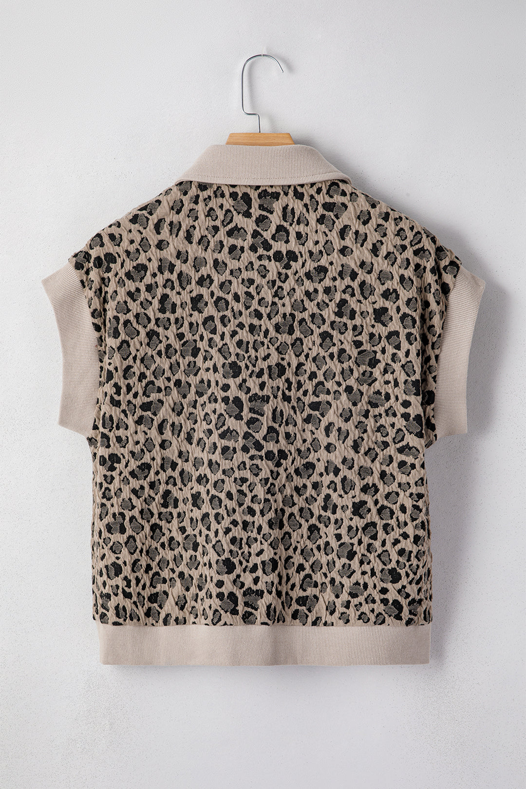 Zip up Collared Leopard Cap Sleeve Top