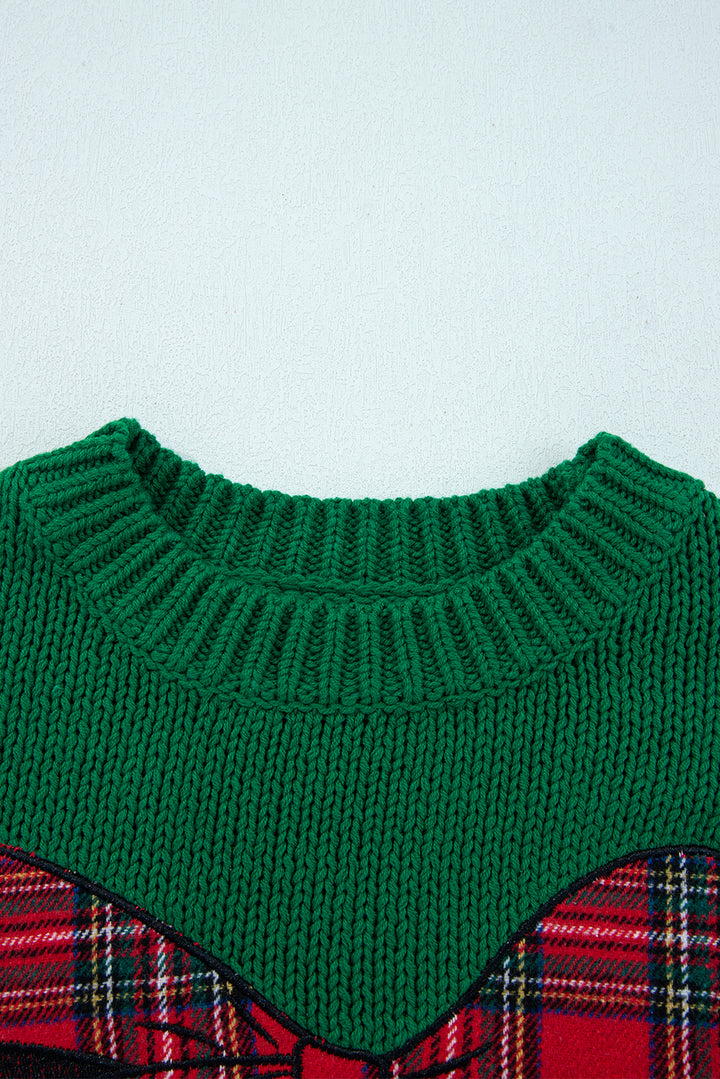 Plaid Bow Graphic Christmas Sweater