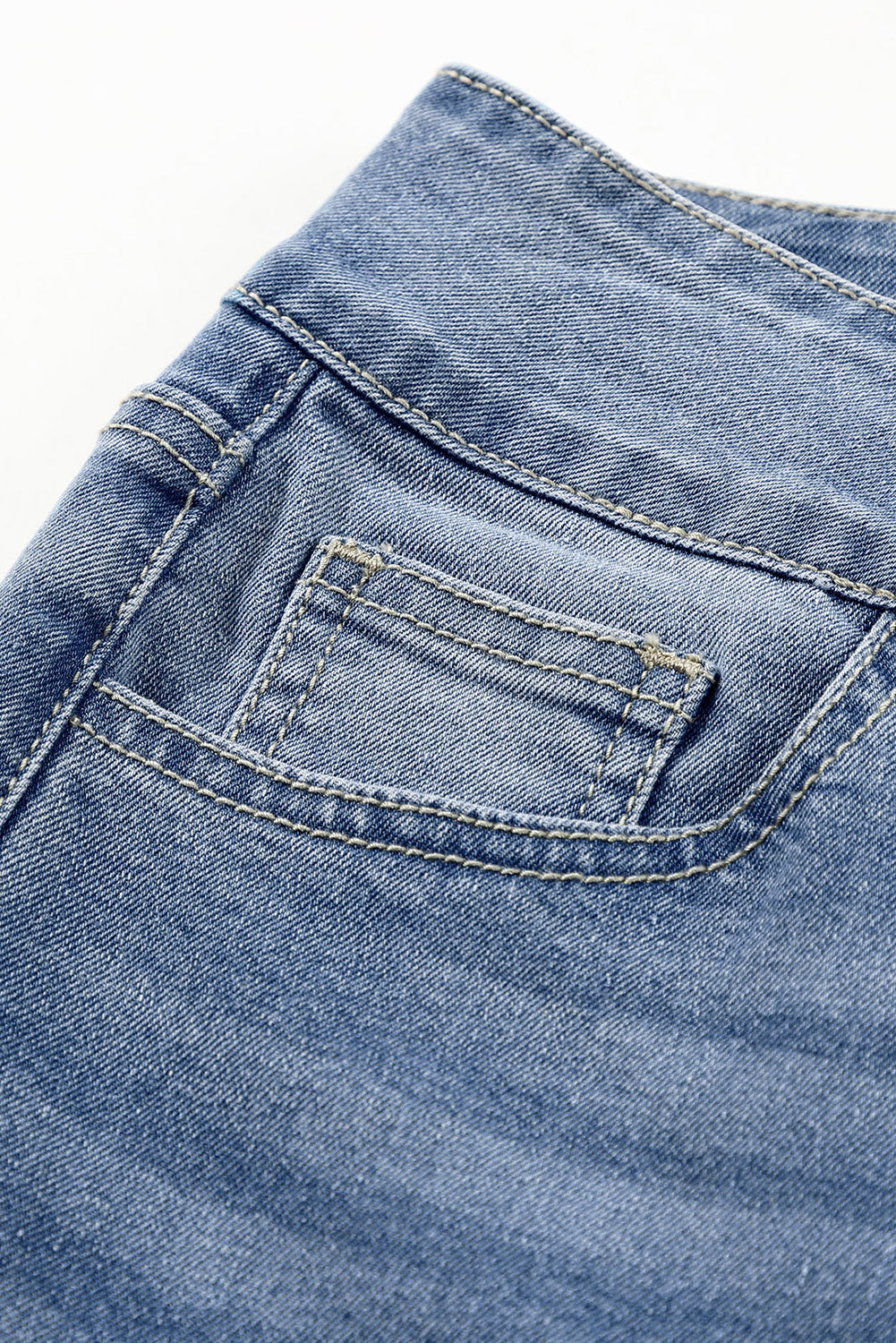 Sky Blue Double Button Raw Hem Slim Fit Jeans