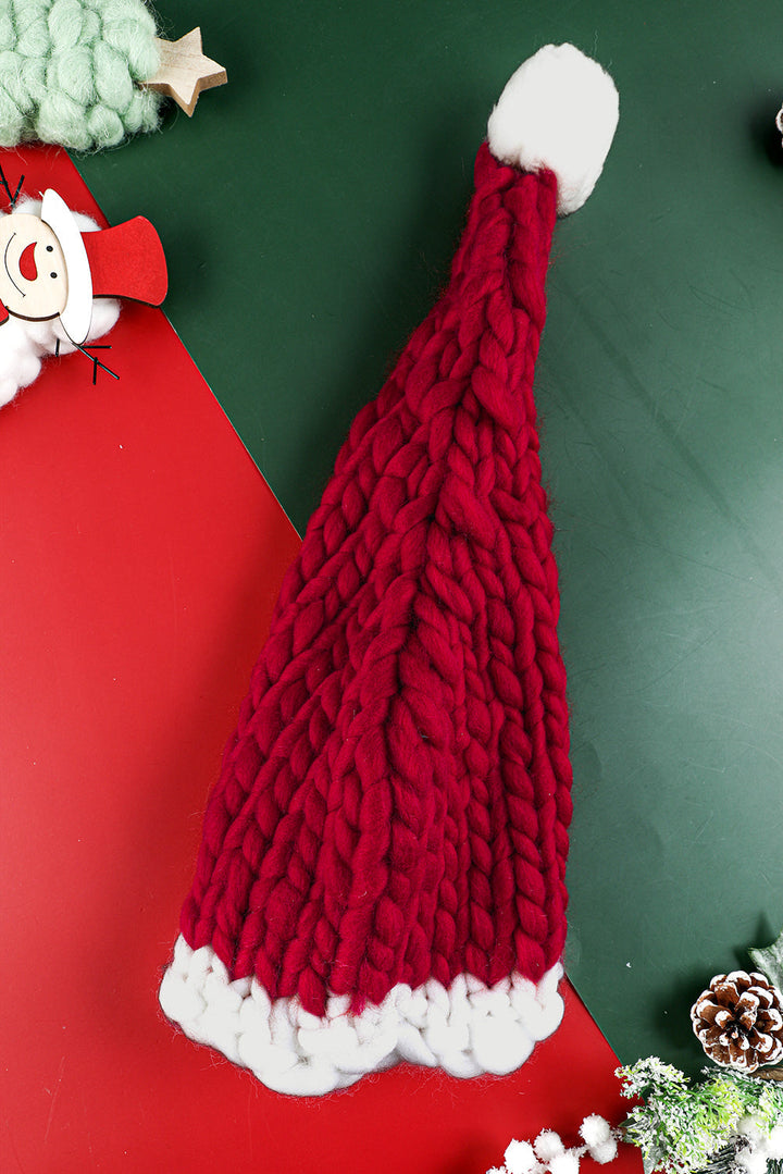 Color Block Pom Pom Decor Chunky Knitted Christmas Hat
