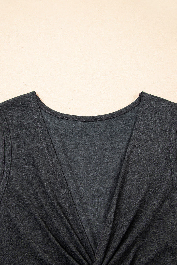 Carbon Grey Twisted Bust V Neck Sleeveless Dress