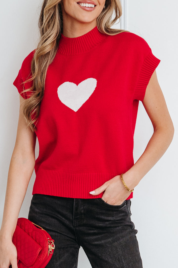 Valentine Heart Graphic Cropped Short Sleeve Sweater