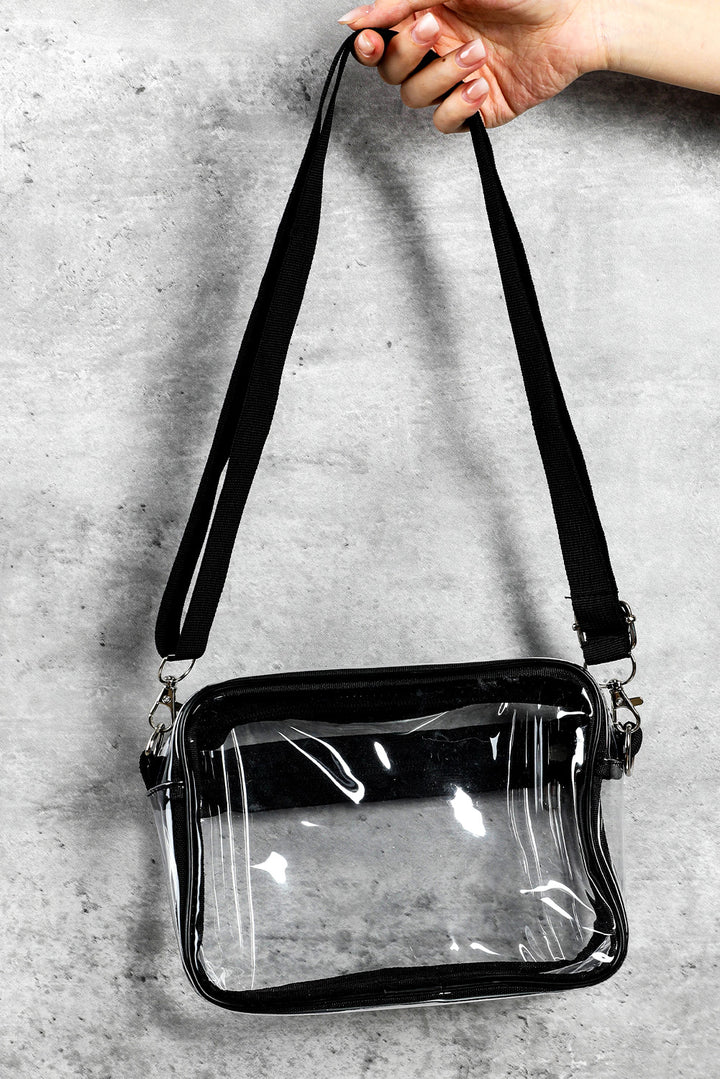 Multi-Pocket Contrast Edge Detachable Strap Clear Shoulder Bag