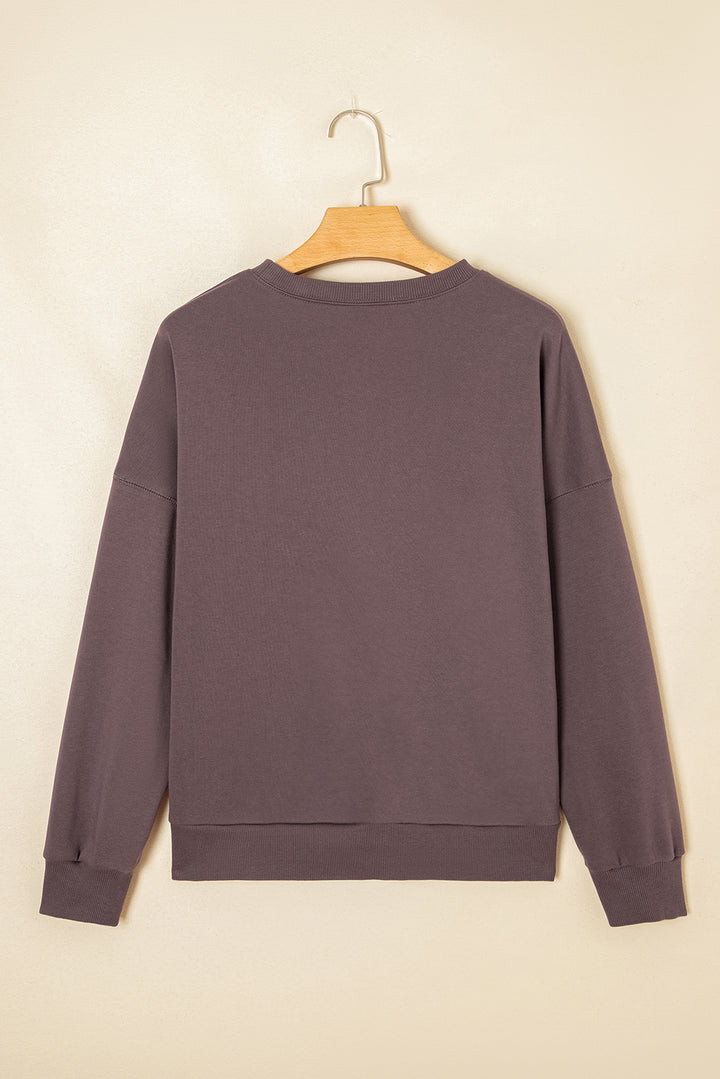 Contrast Terry Bow Pattern Drop Shoulder Sweatshirt