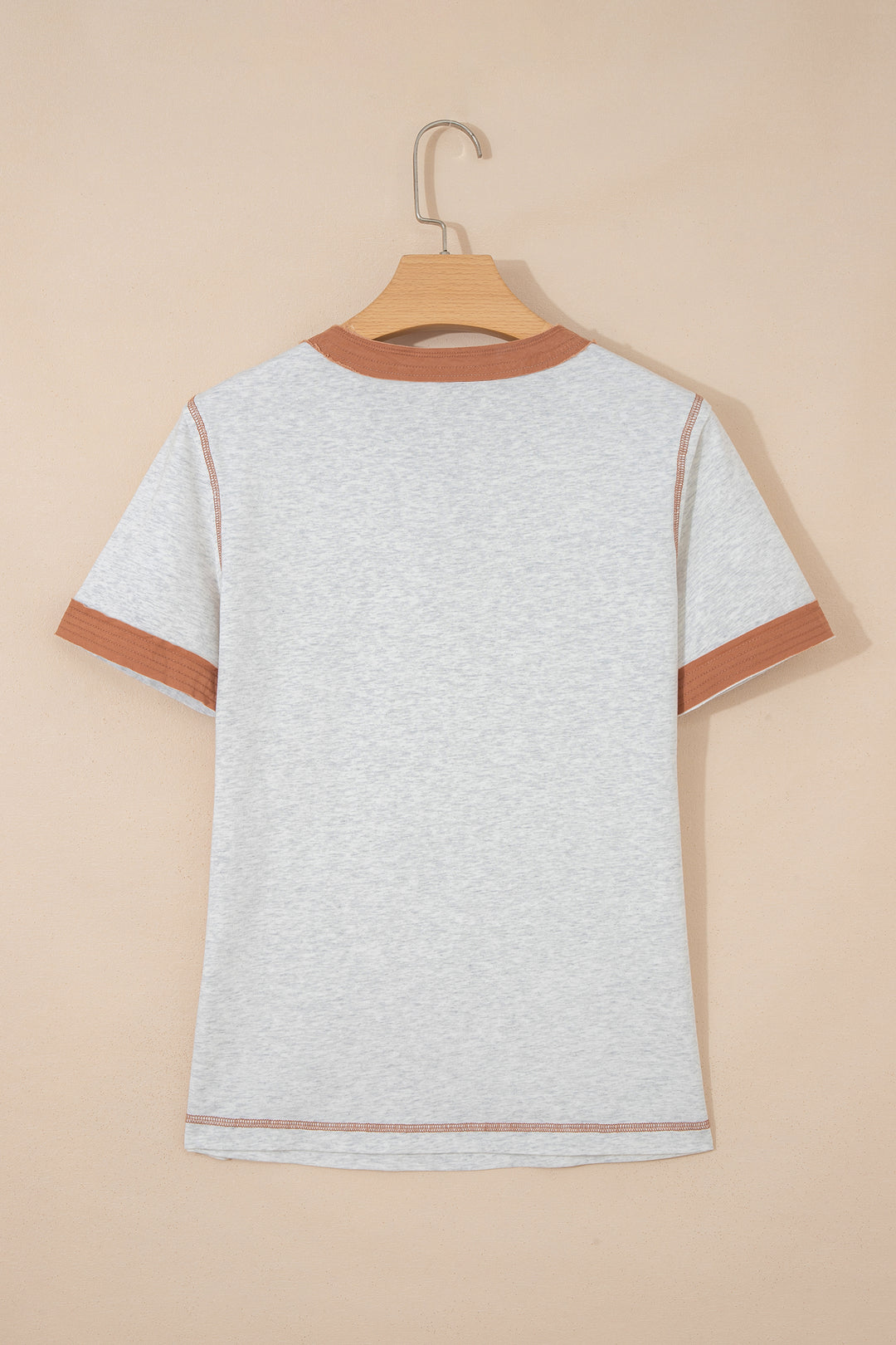 Light Grey Raw Seam Color Block Detail Buttoned Henley Tee