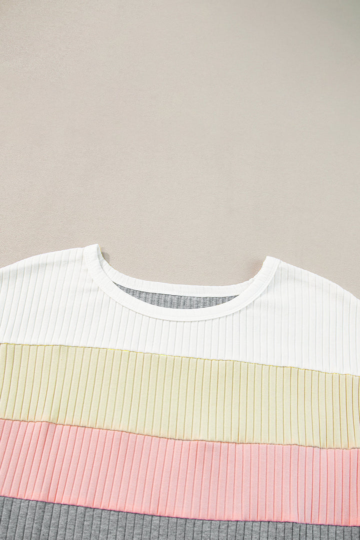 Ribbed Color Block Patchwork T-shirt