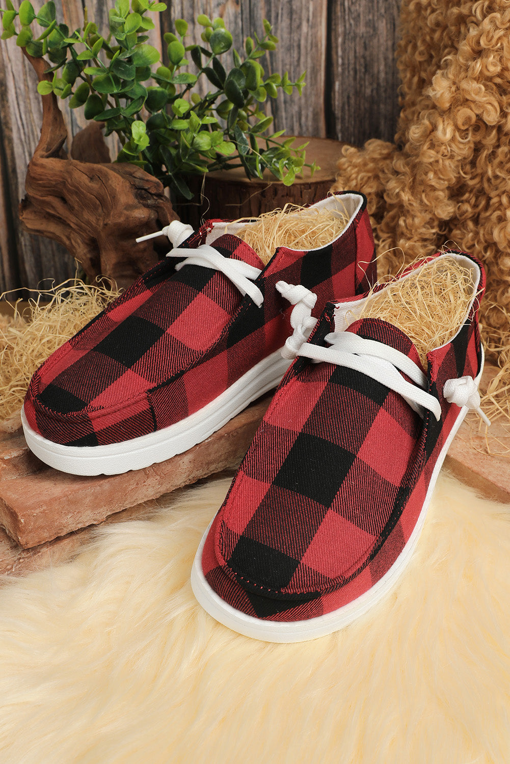 Vintage Plaid Lace Up Flat Shoes