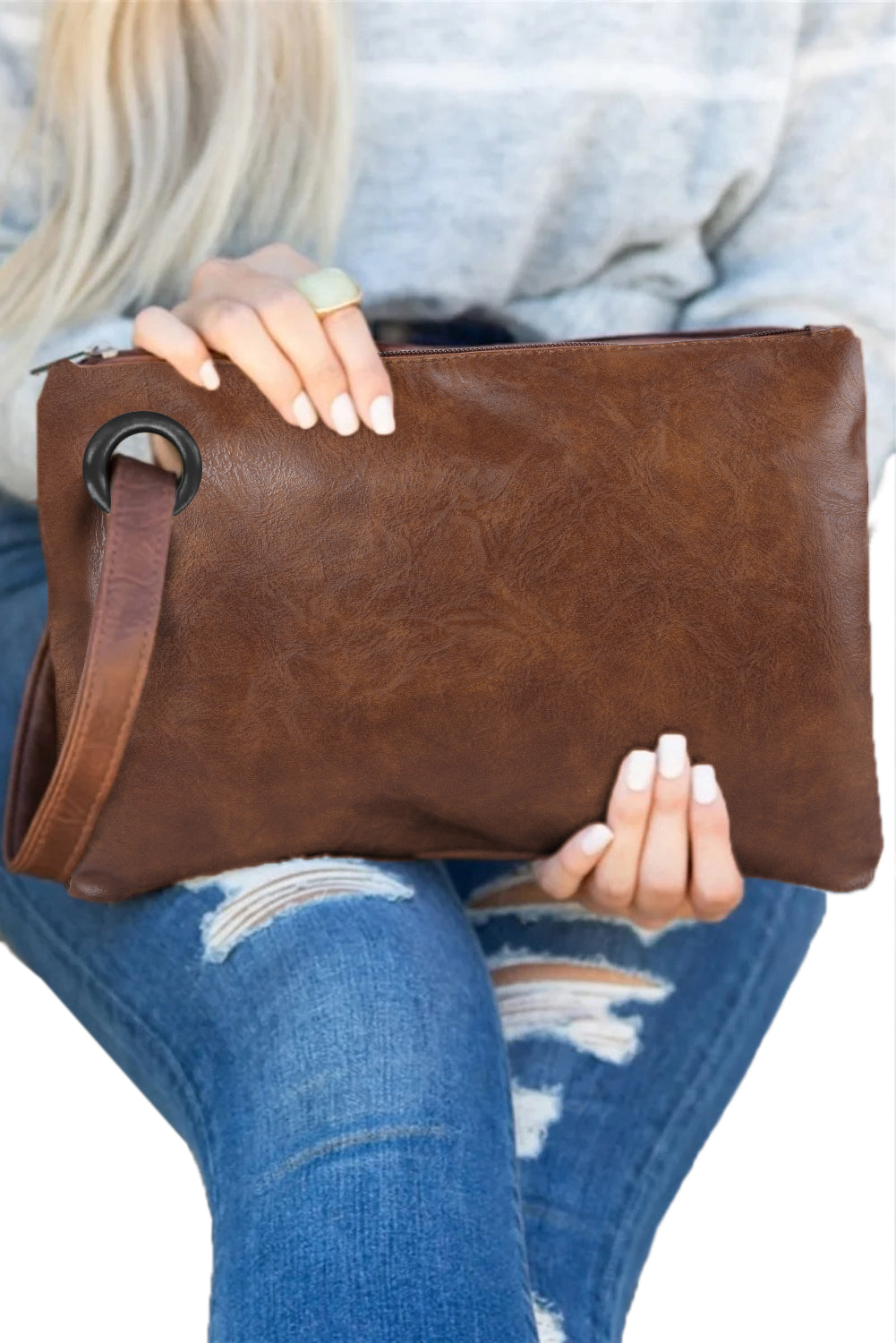 Vintage Leather Oversized Clutch Bag