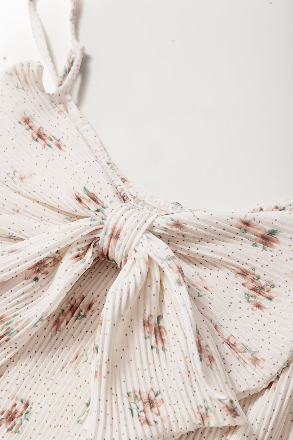 Floral Pleated Big Bow Back Spaghetti Straps Tank Top