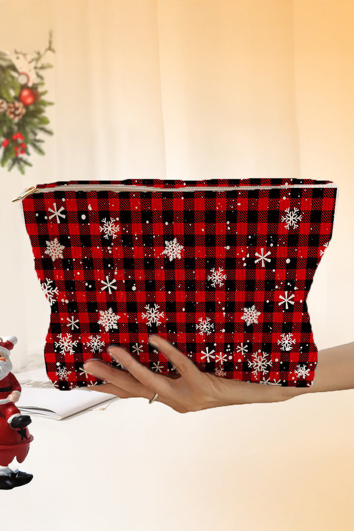 Plaid Christmas Snowflake Print Cosmetic Bag