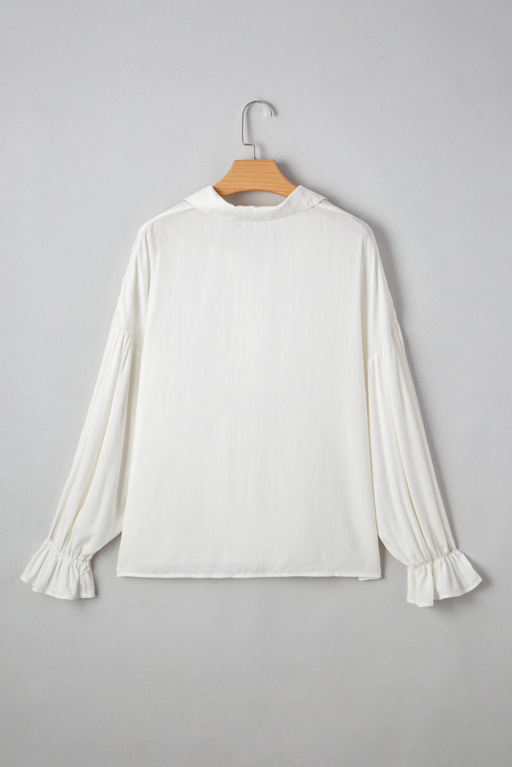 White Ruffle Elastic Cuffs Puffy Long Sleeve Button Down Shirt