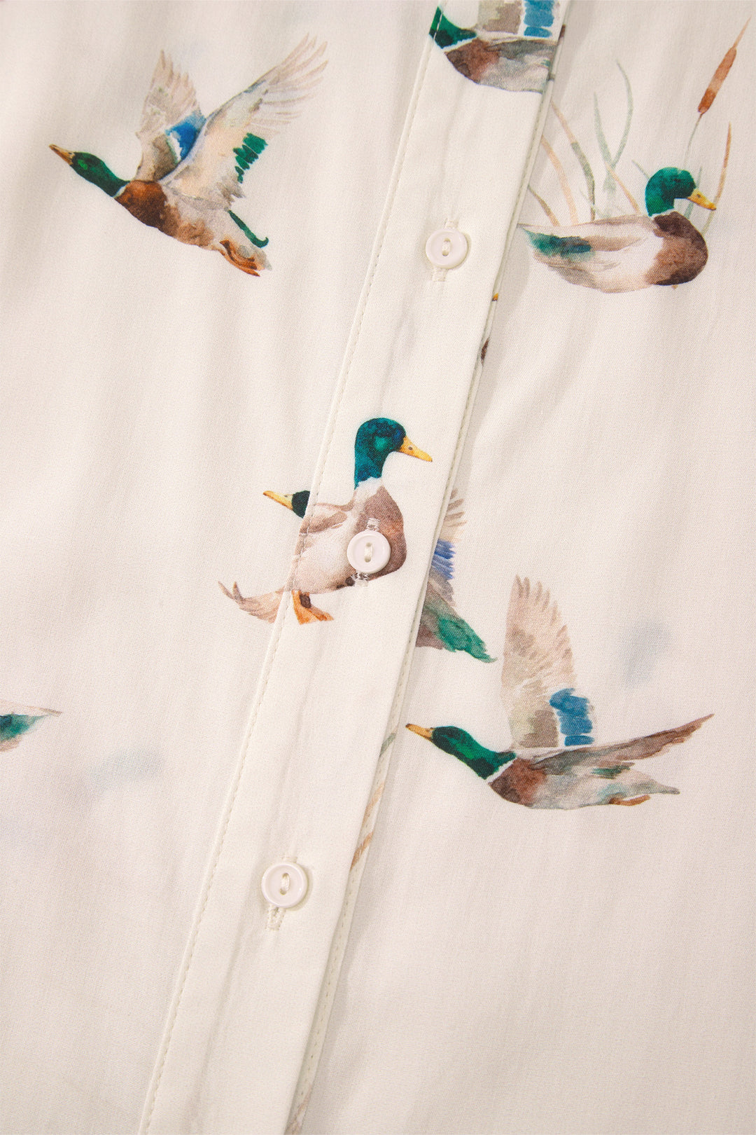 Beige Mallard Print Shirt Style Short Two Piece Set