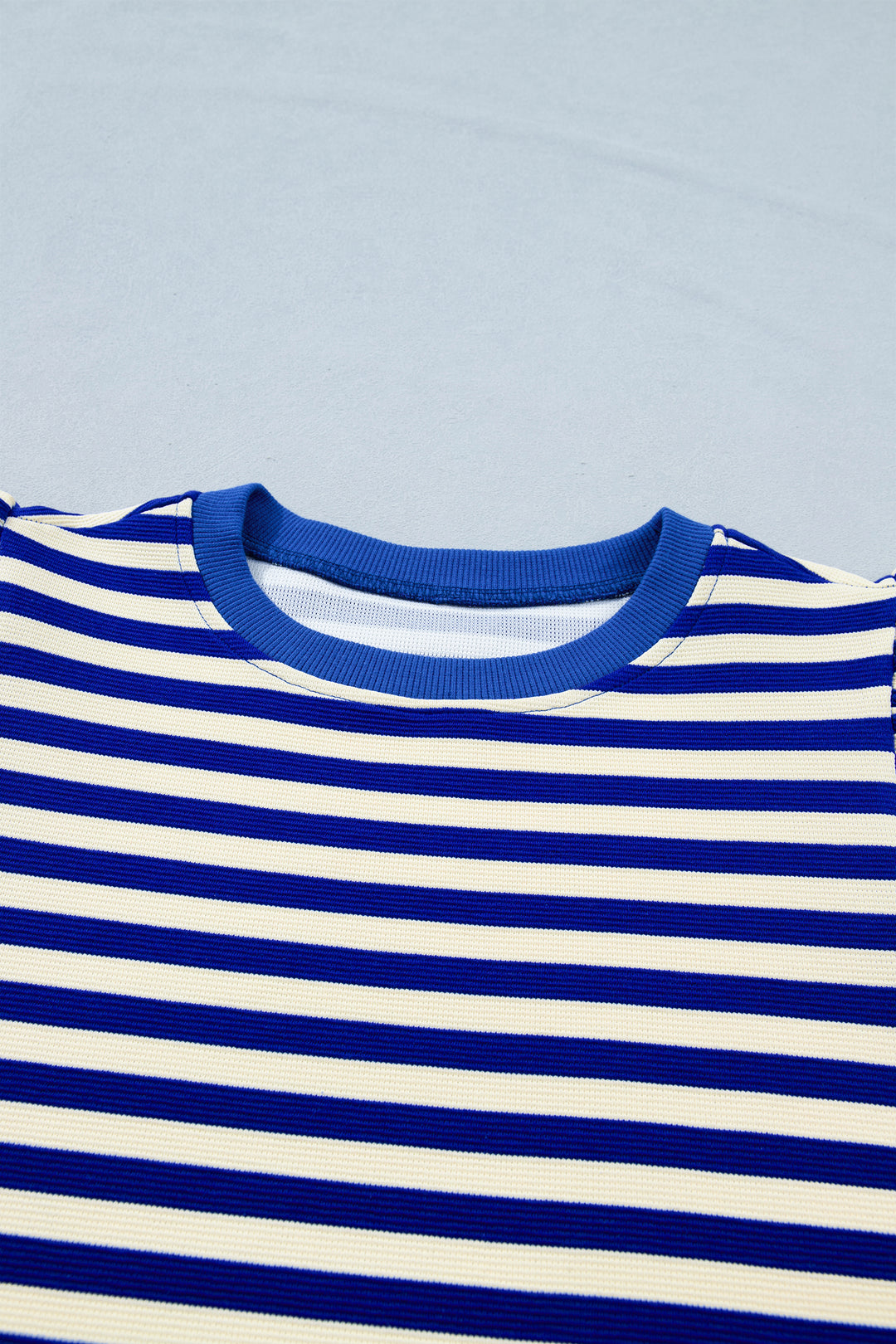 Blue Stripe Contrast Trim Cap Sleeve Top Casual Shorts 2pcs Set